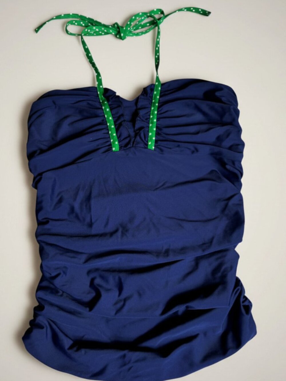 Rey Swimwear Navy Green Polka Dot Halter Tankini Top Size Medium Made USA